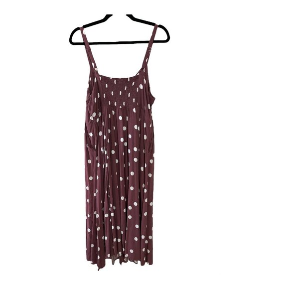 Torrid Women’s Size 1 Maroon Polka Dot Sleeveless Midi Dress with Smocked Bodice - Picture 4 of 7